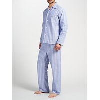 Derek Rose Brushed Cotton Stripe Pyjamas, White/Blue