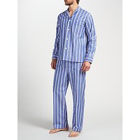 Derek Rose Stripe Woven Cotton Pyjamas, White/Blue
