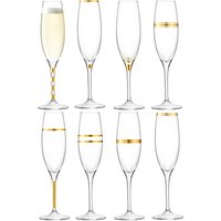 LSA International Deco Champagne Flutes, Set Of 8, 225ml, Clear/Gold