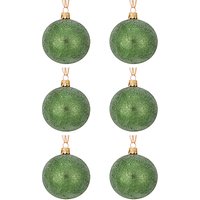 John Lewis Into The Woods Glitter Frosted Baubles, Set Of 6, Green