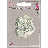 La Stephanoise Small Rose Iron On Patch, Silver