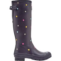Joules Tall Printed Spot Rubber Wellington Boots, Grey