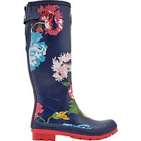 Joules Tall Printed Posy Rubber Wellington Boots, Navy