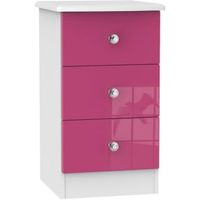 Rosa Pink & White 3 Drawer Bedside Chest (H)700mm (W)400mm