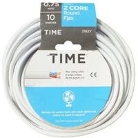 Time 2 Core Round Flexible Cable 0.75mm² 2182Y White 10m