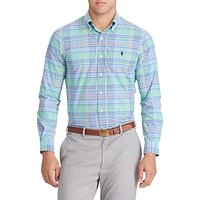 Polo Golf By Ralph Lauren Performance Poplin Button Down Pin Point Collar Shirt, Green/Blue Multi
