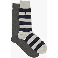 Polo Ralph Lauren Rugby Stripe And Plain Socks, One Size, Pack Of 2