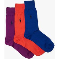 Polo Ralph Lauren Pony Flat Knit Trouser Socks, Pack Of 3, Purple/Orange/Blue