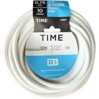 Time 5 Core Round Flexible Cable 0.75mm² 3185Y White 10m