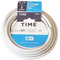 Time 5 Core Round Flexible Cable 0.75mm² 3185Y White 5m