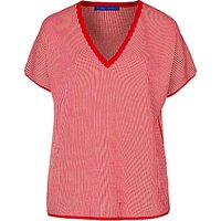 Winser London Cotton V-Neck Coco Top, Hollywood Red/Soft White