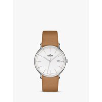Junghans 027/4734.00 Men's Form Automatic Date Leather Strap Watch, Camel/White