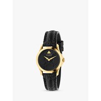 Gucci YA126581 Women's G-Timeless Signature Stainless Steel Leather Strap Watch, Black/Gold