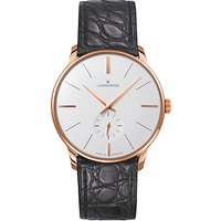 Junghans 027/5202.00 Men's Meister Manual Leather Strap Watch, Black/White