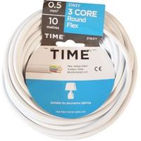 Time 3 Core Round Flexible Cable 0.5mm² 3183Y White 10m