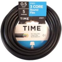 Time 3 Core Round Flexible Cable 0.5mm² 3183Y Black 5m