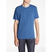 Hawksmill Denim Co Stripe Overdye T-Shirt, Blue
