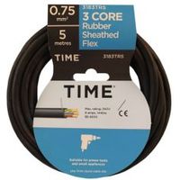 Time 3 Core Rubber Flexible Cable 0.75mm² 3183TRS Black 5m