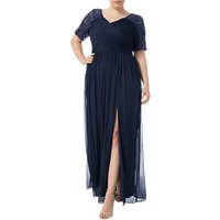 Adrianna Papell Plus Size Stretch Sequin And Tulle Gown, Midnight Blue