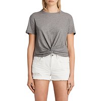 AllSaints Carme Stripe T-Shirt, Grey Marl/Nude