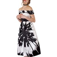 Closet Floral Bardot Dress, Black/White