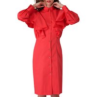 Closet Long Sleeve Frill Detail Dress, Red