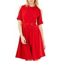 Closet Split Sleeve Belted Skater Dress, Red