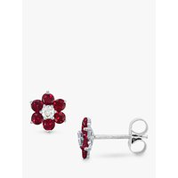 EWA 18ct White Gold Ruby And Diamond Flower Stud Earrings, Red