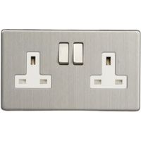 Varilight 13A Brushed Steel Switched Double Socket