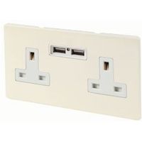 Varilight 13A White Chocolate Unswitched Double Socket & 2 X USB
