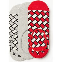 Happy Socks Patterned Shoe Liners, One Size, Pack Of 3, Red/White/Grey