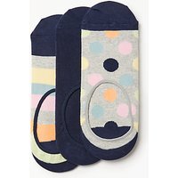 Happy Socks Spots Shoe Liners, One Size, Pack Of 3, Navy/Grey/Pastels