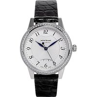 Montblanc 111057 Women's Boheme Automatic Diamond Date Leather Strap Watch, Black/White