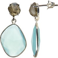 John Lewis Gemstones Large Drop Labradorite Aqua Chalcedony Earrings, Silver