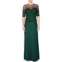 Adrianna Papell Beaded Illusion Short Sleeve Dress, Dusty Emerald
