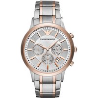 Emporio Armani AR11077 Men's Chronograph Date Bracelet Strap Watch, Silver/Rose Gold