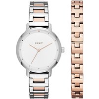 DKNY NY2643 Women's The Modernist Two Tone Bracelet Strap Watch And Bangle Set, Rose Gold/Silver