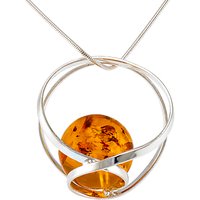 Be-Jewelled Sterling Silver Amber Ball Pendant Necklace, Cognac