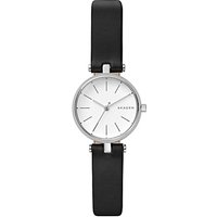 Skagen Signatur SKW2639 Women's Leather Strap Watch, Black/Silver