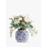 Peony Artificial Country Blue & White Floral Arrangement In Ceramic Vase