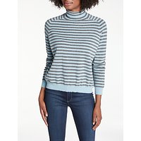 360 Sweater Erika Striped Roll Neck Jumper, Mid Grey/Bluebell