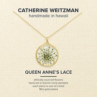 Catherine Weitzman 18ct Gold Plated Small Round Queen Anne's Lace Flower Pendant Necklace, Gold/White