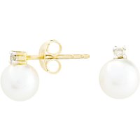 A B Davis 9ct Gold Round Diamond Pearl Stud Earrings, Gold/White