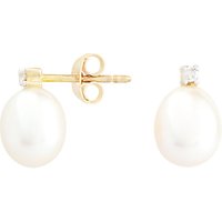 A B Davis 9ct Gold Diamond Pearl Stud Earrings, Gold/Pink
