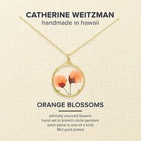 Catherine Weitzman 18ct Gold Plated Small Verbena Flower Pendant Necklace, Gold/Orange