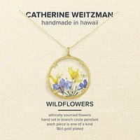 Catherine Weitzman 18ct Gold Plated Large Wildflowers Round Pendant Necklace, Gold/Multi