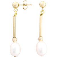 A B Davis 9ct Gold Bar Drop Pearl Earrings, White