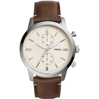 Fossil FS5350 Men's Townsman Chronograph Leather Strap Watch, Brown/Cream