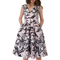 Closet V-Neck Floral Pleated Dress, Multi