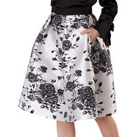 Closet Floral Pleated Skirt, Black/White